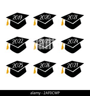 Vector illustration for graduation party invitation,flags,card. Class of lettering number with graduate hat . Stock Vector