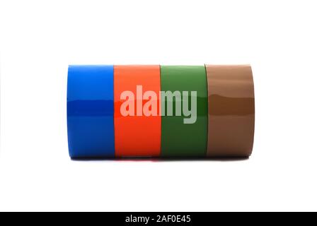 Multicolored rolls of duct tape isolated on white background. Copy space. Stock Photo