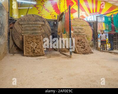 Bogota, Colombia - Septemebr 12, 2019: Colombian tejo game in the local tejo club.Tejo, also known, to a lesser degree, as turmeque, is a traditional Stock Photo