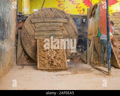 Bogota, Colombia - Septemebr 12, 2019: Colombian tejo game in the local tejo club.Tejo, also known, to a lesser degree, as turmeque, is a traditional Stock Photo