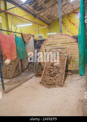 Bogota, Colombia - Septemebr 12, 2019: Colombian tejo game in the local tejo club.Tejo, also known, to a lesser degree, as turmeque, is a traditional Stock Photo