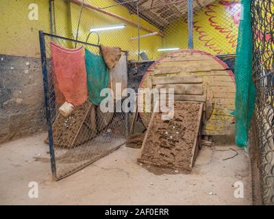 Bogota, Colombia - Septemebr 12, 2019: Colombian tejo game in the local tejo club.Tejo, also known, to a lesser degree, as turmeque, is a traditional Stock Photo