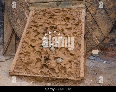 Bogota, Colombia - Septemebr 12, 2019: Colombian tejo game in the local tejo club.Tejo, also known, to a lesser degree, as turmeque, is a traditional Stock Photo