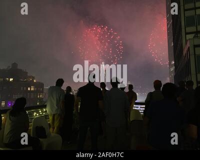 People watching fireworks on July 4th Stock Photo