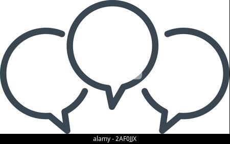 Three blank linear chat speech message bubbles. Forum icon. Communication concept. Stock vector illustration isolated on white background. Stock Vector