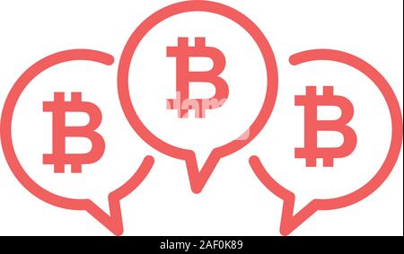 Bitcoin Cryptocurrency coin sign in three chat bubbles. Crypto money symbol. Stock Vector illustration isolated on white background. Stock Vector