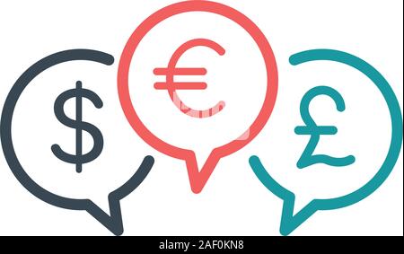 Money exchange in three Chat bubble design. Banking currency sign. Euro and Dollar Cash transfer symbol. Stock Vector illustration isolated Stock Vector