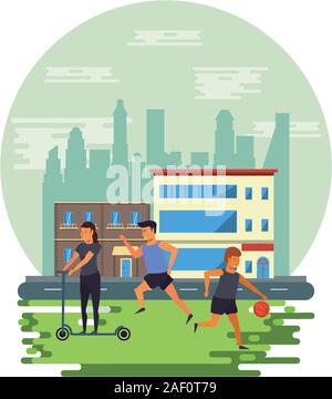 athletes practicing sports on the city Stock Vector