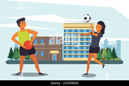 athletes practicing sports on the city Stock Vector