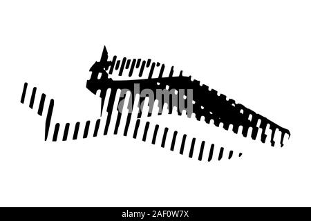 Black abstract animal silhouette isolated on a white background. Fantasy bat or dragon with patterns and ornaments. Modern sketch art design. EPS 10 Stock Vector