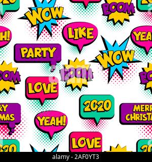 Pop Art seamless pattern comic text wow lol Stock Vector