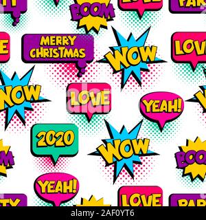 Pop Art seamless pattern comic text wow lol Stock Vector