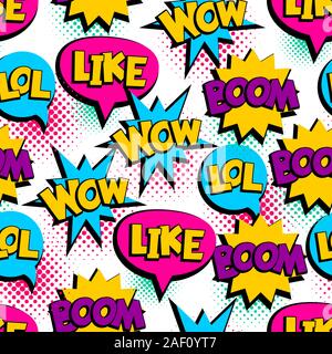Pop Art seamless pattern comic text wow lol Stock Vector