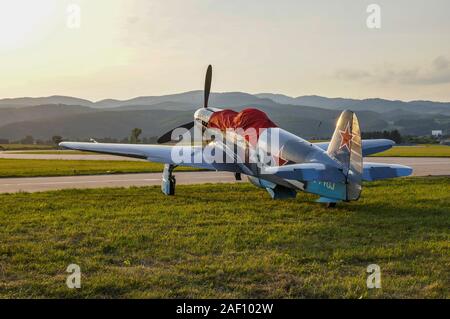Soviet YAK-3U plane. SIAF Airhow, Sliac, Slovakia 2017 Stock Photo