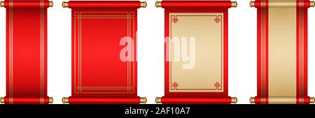 Set of red scrolls with space for text for Chinese new year and holidays Stock Vector