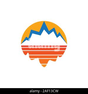 sun mountain shadow in the sea outdoor logo vector Stock Vector