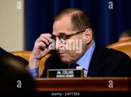 United States Representative Jerrold Nadler (Democrat of New York), Chairman, US House Judiciary Committee makes an opening statement as the US House Committee on the Judiciary begins its markup of House Resolution 755, Articles of Impeachment Against President Donald J. Trump, in the Longworth House Office Building in Washington, DC on Wednesday, December 11, 2019.Credit: Ron Sachs/CNP | usage worldwide Stock Photo