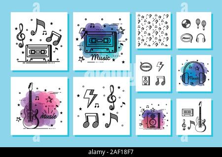 bundle of music instruments and icons Stock Vector