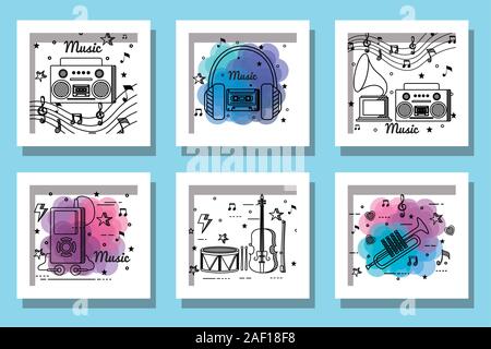 bundle of music instruments and icons Stock Vector