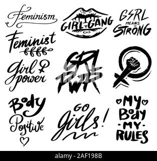 Feminism slogan. Motivational Quotes set. Girl power. Women's rights. Lettering phrase for T shirt, banners and labels, posters and web. Calligraphy Stock Vector