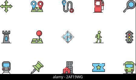 bundle of maps and navigation icons Stock Vector