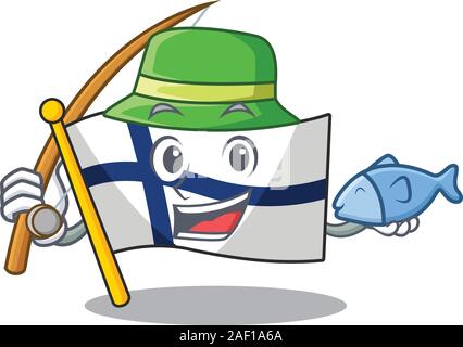 Cartoon character of funny Fishing flag kosovo design. Vector illustration  Stock Vector Image & Art - Alamy