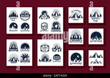bundle of scenes wanderlust and icons Stock Vector