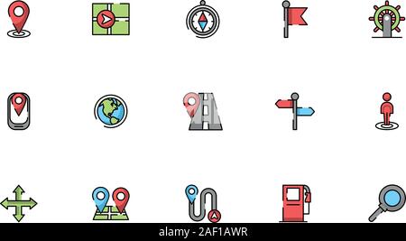 bundle of maps and navigation icons Stock Vector