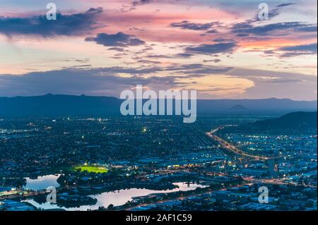 Urban scenic after sunset of Townsville with street lights and beautiful sunset colours. Stock Photo