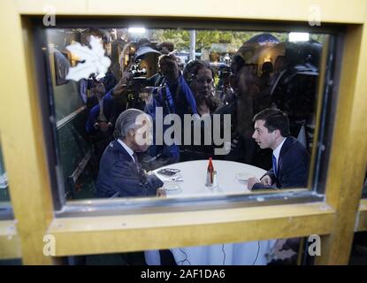 New York, United States. 12th Dec, 2019. Rev. Al Sharpton and Democratic presidential candidate Pete Buttigieg meet at Sylvia's Restaurant in Harlem on April 29, 2019, in New York City. Rev. Sharpton has hosted several candidates at Sylvia's over the years, including President Barack Obama in 2007 and Sen. Kamala Harris (D-CA) earlier this year. Photo by John Angelillo/UPI Credit: UPI/Alamy Live News Stock Photo