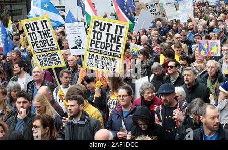 London, UK. 12th Dec, 2019. Thousands of citizens around the United Kingdom and the European Union take part in a march for a People's vote to attempt to influence the Prime Minister and her Government to grant a second vote on the UK's exit from the European Union in London, March 23, 2019. Photo by Hugo Philpott/UPI Credit: UPI/Alamy Live News Stock Photo