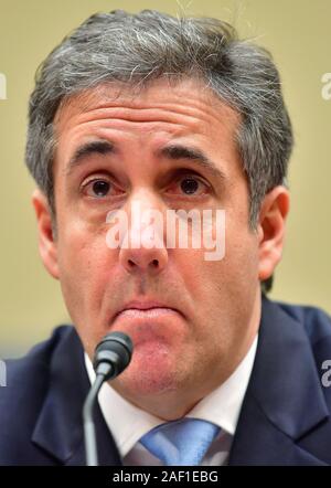 Washington, United States. 12th Dec, 2019. Attorney Michael D. Cohen testifies before the House Oversight Committee on February 27, 2019, in Washington, DC Cohen, once one of President Trump's most trusted aides and lawyers, took the witness stand for his first and only public appearance before Congress on Wednesday to discuss the President's character and possible criminal conduct. Photo by Kevin Dietsch/UPI Credit: UPI/Alamy Live News Stock Photo