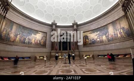 Washington, United States. 12th Dec, 2019. View of the rotunda of the National Archives Museum taken on April 15, 2019, in Washington, DC The Constitution, Bill of Rights, Declaration of Independence and others can be seen in the rotunda. The two Barry Faulkner murals of 1933 and 1936 are the Declaration at left and Constitution at right. Photo by Pat Benic/UPI Credit: UPI/Alamy Live News Stock Photo