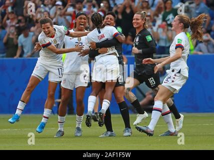 Lyon, France. 12th Dec, 2019. Members of Team USA celebrate after winning the FIFA Women's World Cup final between the United States and the Netherlands at the Stade de Lyon in Lyon, France, on July 7, 2019. Team USA defeated the Netherlands by the score of 2-0 to capture its fourth Women's World Cup title. Photo by David Silpa/UPI Credit: UPI/Alamy Live News Stock Photo