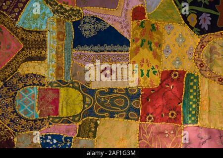 Top view of Indian patchwork carpet in the city of Manali, Himachal Pradesh, India Stock Photo
