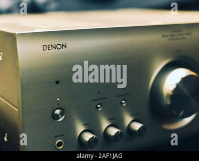 Saigon, Vietnam - Sep 29, 2019. Home stereo amplifier for sale at the audio shop in downtown of Saigon, Vietnam. Stock Photo