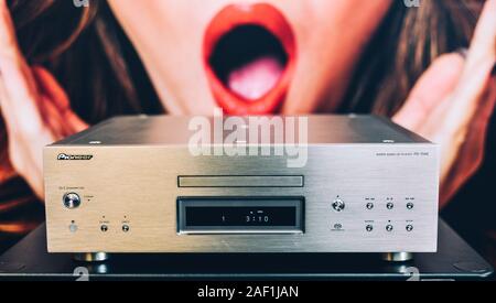 Saigon, Vietnam - Sep 29, 2019. Home stereo amplifier for sale at the audio shop in downtown of Saigon, Vietnam. Stock Photo