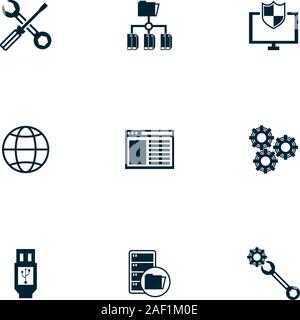 bundle of data center set icons Stock Vector