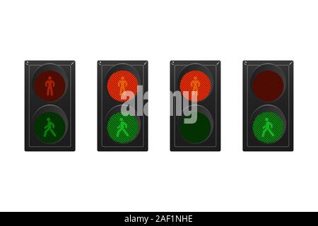 Set of traffic lights for pedestrian. Red and green. Vector illustration. Stock Vector