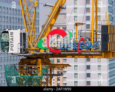 Construction work and large crane working on new Hilton Hotel Ho Chi Minh City formerly Saigon Stock Photo