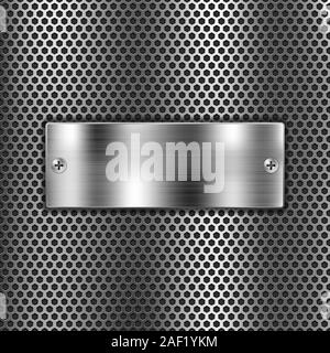 Metal shield on perforated background Stock Vector