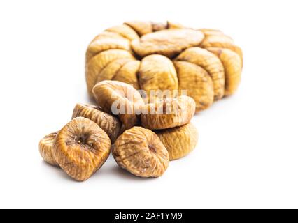 Sweet dried figs isolated on white background. Stock Photo