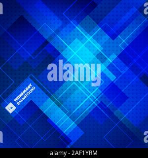 Abstract blue geometric square overlay background and texture. Technology science concept. Vector illustration Stock Vector