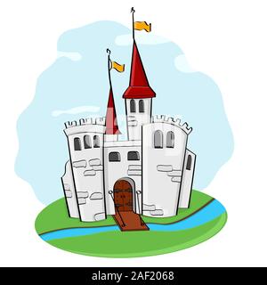 Medieval castle. Cartoon colored doodle Stock Vector