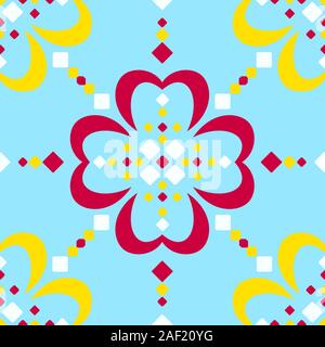 Jumbo large scale Fair Isle style blue red yellow white vector seamless abstract floral pattern Stock Vector