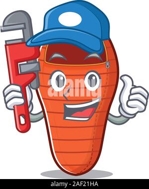 Plumber sleeping bag on cartoon character mascot design. Vector illustration Stock Vector