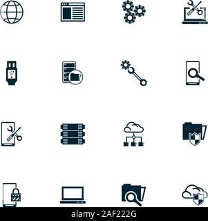 Database configuration simple icons in color rounded square frames on ...