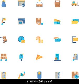 bundle of postal service icons Stock Vector