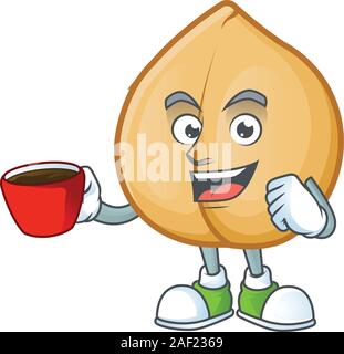 Sweet chickpeas cartoon character with a cup of coffee Stock Vector