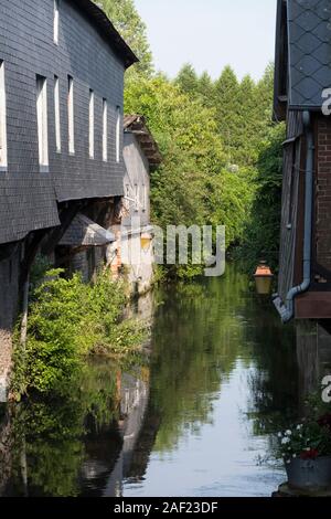 Pont-Audemer (north-western France): channel in the town The town is located in the Risle Valley in the "Boucles de la Seine Normande" Regional Nature Stock Photo